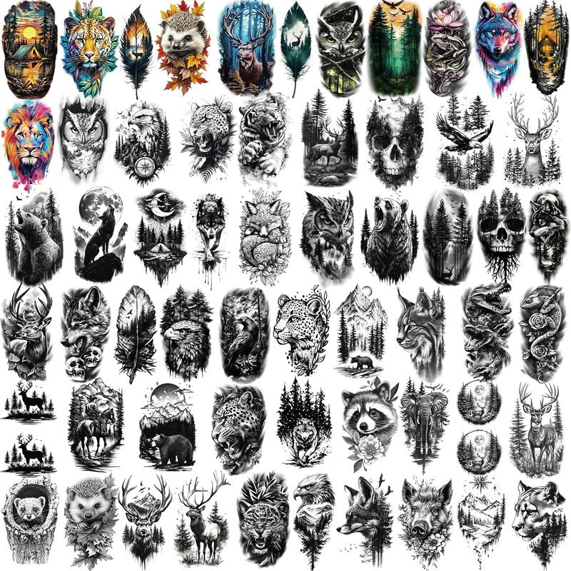 Temporary Tattoos for Adults & Kids - Realistic Animal Designs | 77 Sheets, Long-Lasting for Halloween & Parties