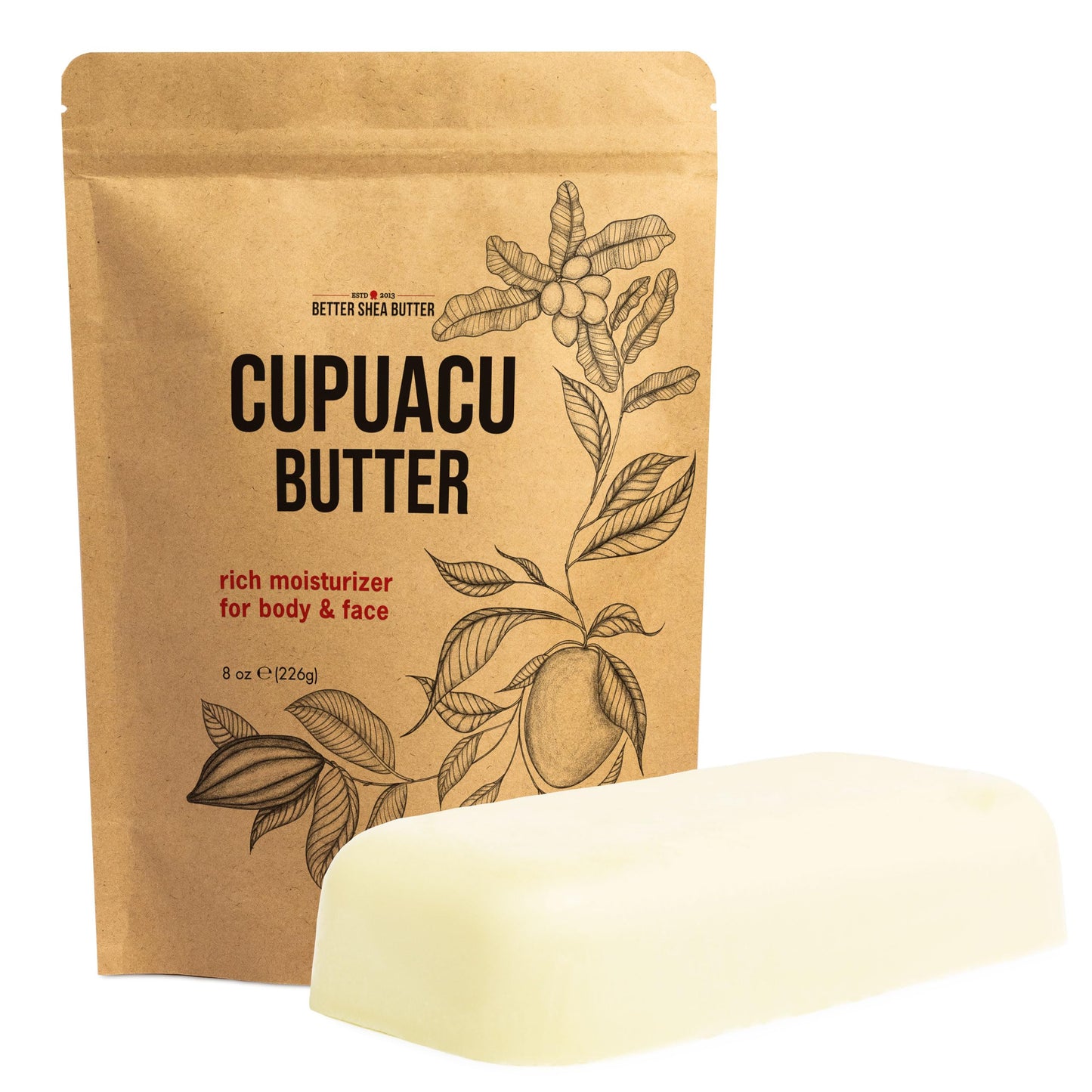 Cupuacu Butter Raw Pure and Unrefined - Brazilian Body Butter for Dry Skin and Hair, Body Butter Base for DIY Lotion, Soap Making and Skincare 8 oz Bar