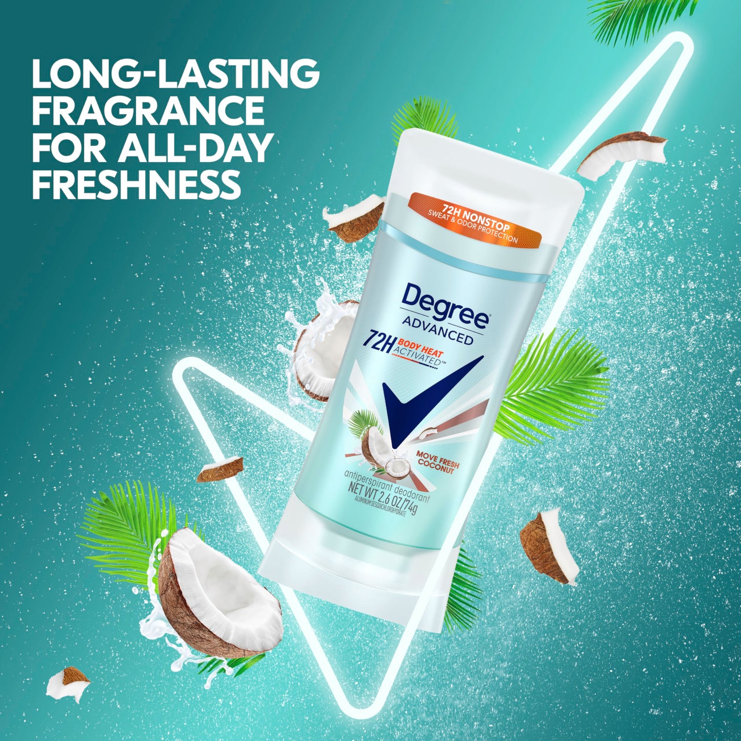 Degree Advanced Antiperspirant Deodorant Move Fresh Coconut 4 Count 72-Hour Sweat & Odor Protection Antiperspirant for Women with MotionSense Technology 2.6 oz