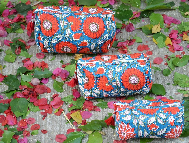 INDACORIFY 100% Cotton Block Print Cosmetic Toiletry Bags Boho Beauty Toiletry Kits Travel Case Pouch for Women's Printed Cotton Tote Bag (Pattern- 3)