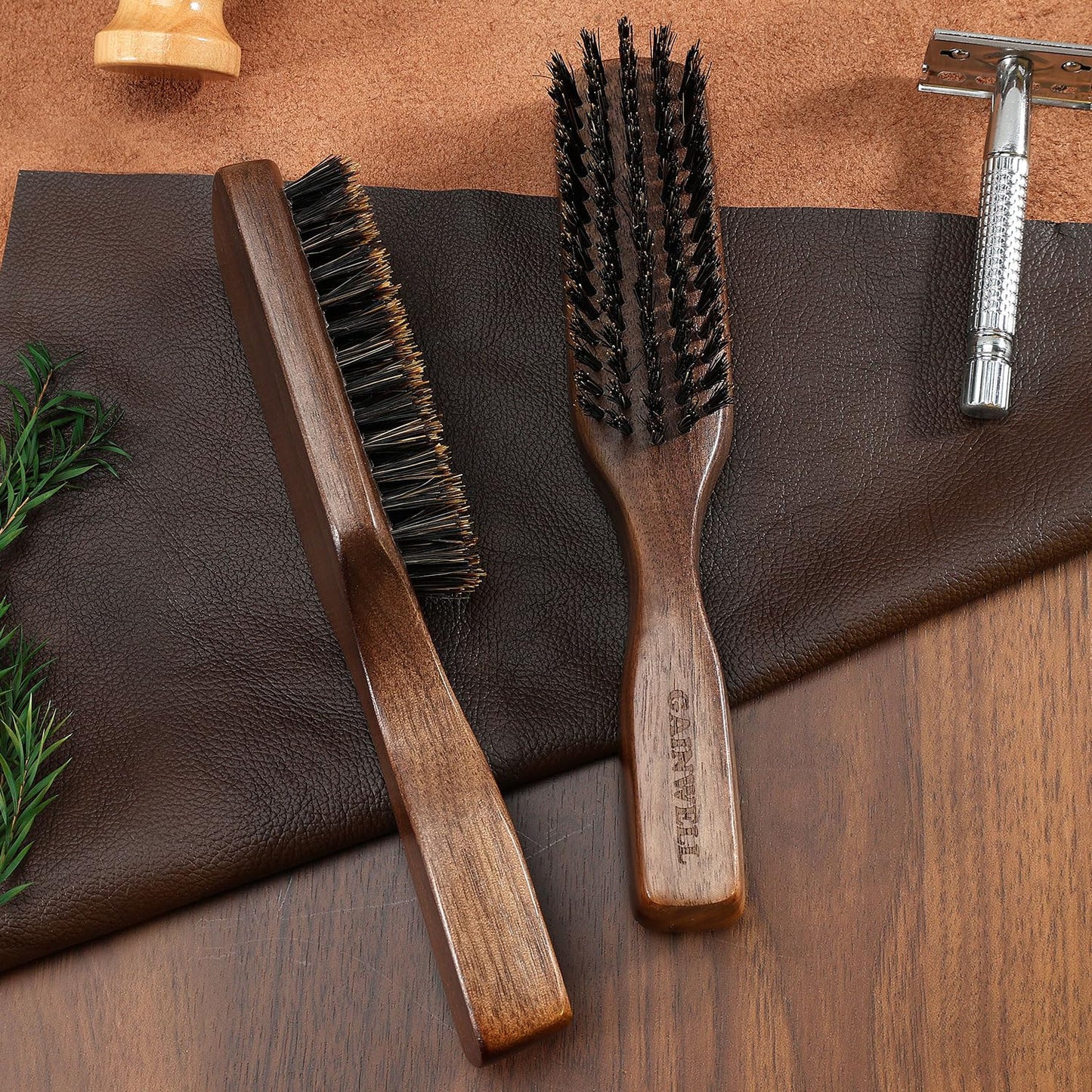 GAINWELL Wild Boar Bristle Hair Brush for Men, Slick Back Hair Brush with Stiff Boar Bristles for Thick Hair, Natural Black Walnut Wooden Handle Hairbrush, Beard Mustache Brush - Large