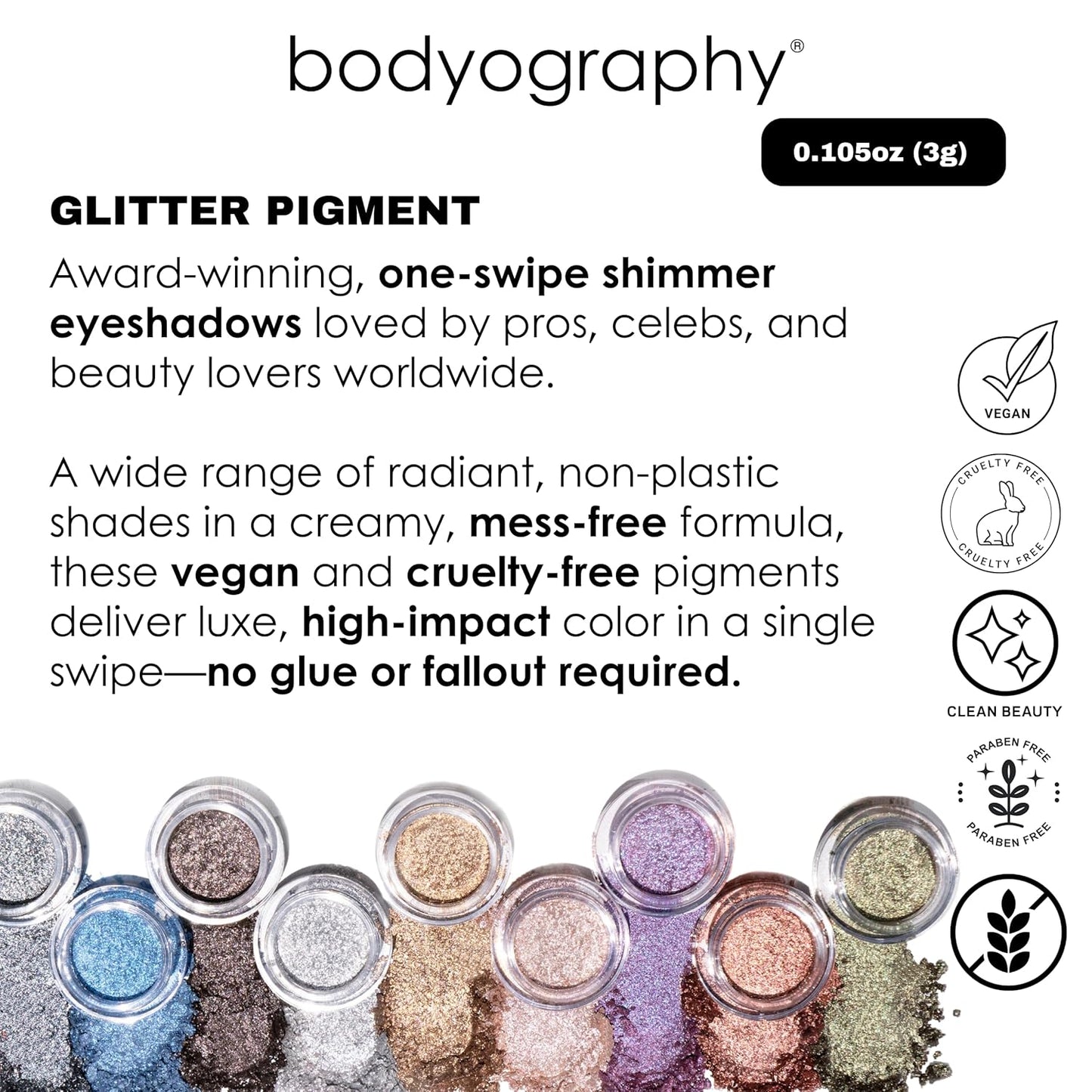 Glitter Pigment Eye Shadow - Long-Wear Shimmer Formula | Vegan & Talc-Free | Halo Silver Diamond 1.5g