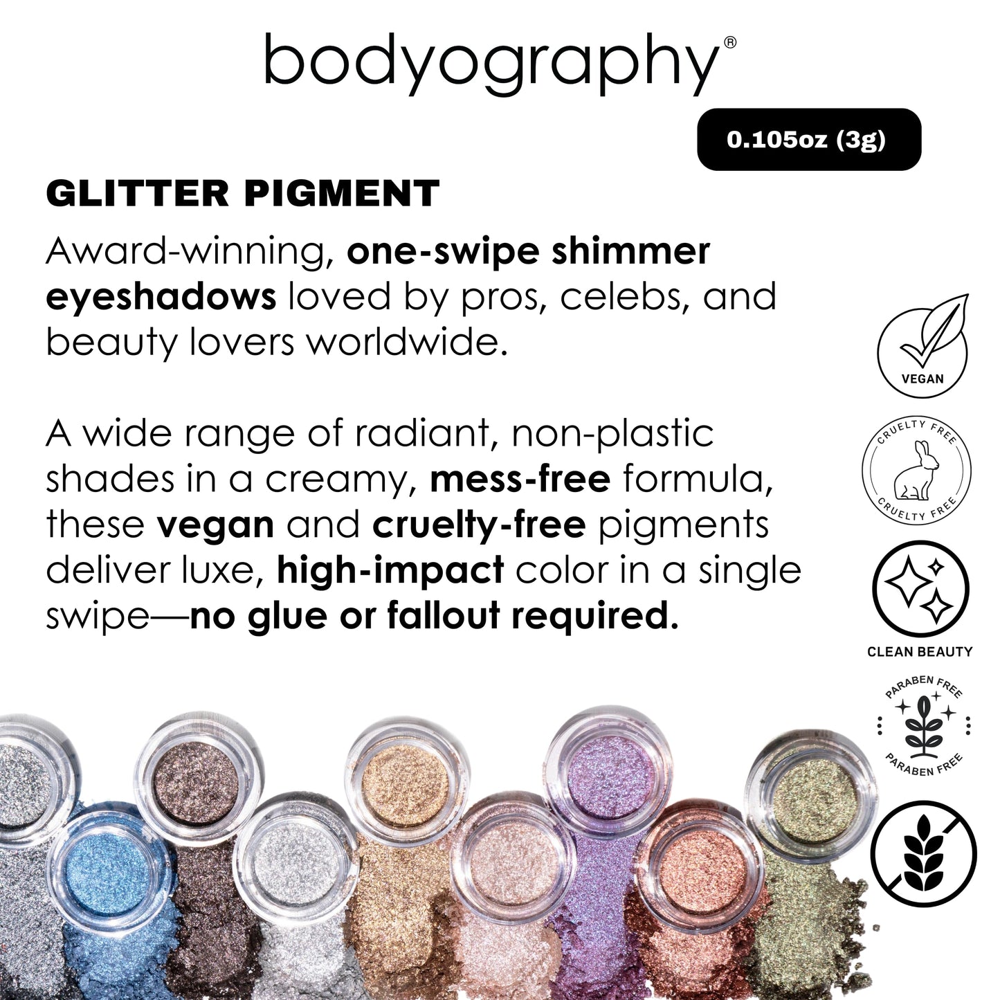 Bodyography Glitter Pigment Eye Shadow | Long Wear Shimmer Eyeshadow | Vegan, Talc & Paraben Free | Cream Powder Formula | Get Down (Rosy Purple)