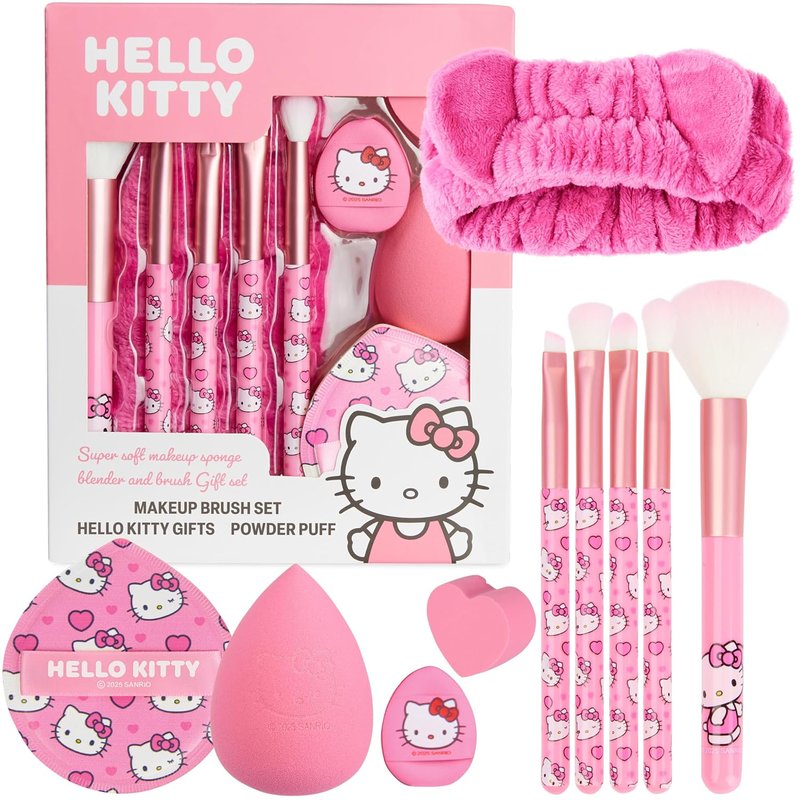 Hello Kitty Makeup Brush Sponge Set - Soft Beauty Sponges & Headband | Kawaii Gifts for Girls (Pink)