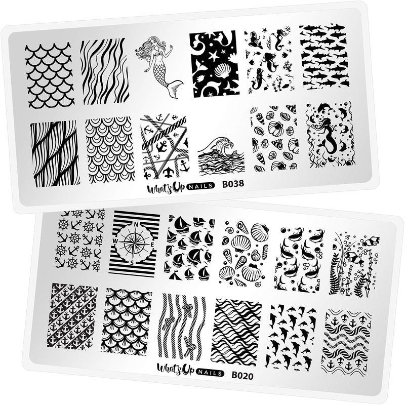 Whats Up Nails - Nautical Sea Stamping Plates 2 pack (B020, B038) for Nail Art Design