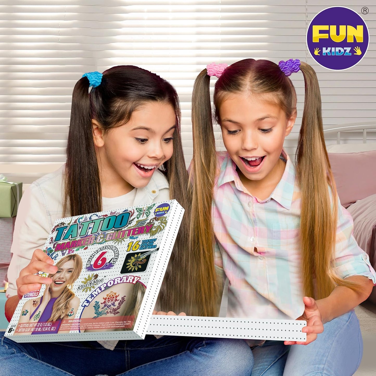 Tattoo Kit for Kids Ages 8-12 | FunKidz Sparkle Brush Body Art Markers & 106 Stencils
