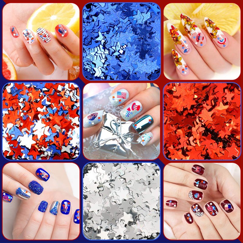Maitys 12 Sheets 4th of July Nail Stickers with 12 Boxes Sequins 250th Anniversary Independence Day Decals 3D Self-Adhesive Patriotic Flag Nail Stickers for Women Manicure Supplies for Women Girls