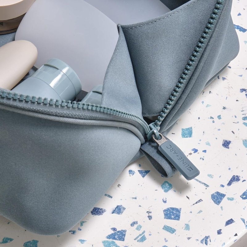 Machine-Washable Neoprene Toiletry Bag - Modern Green Dopp Kit for Travel | Large Easy-to-Clean Case for Cosmetics & Skincare