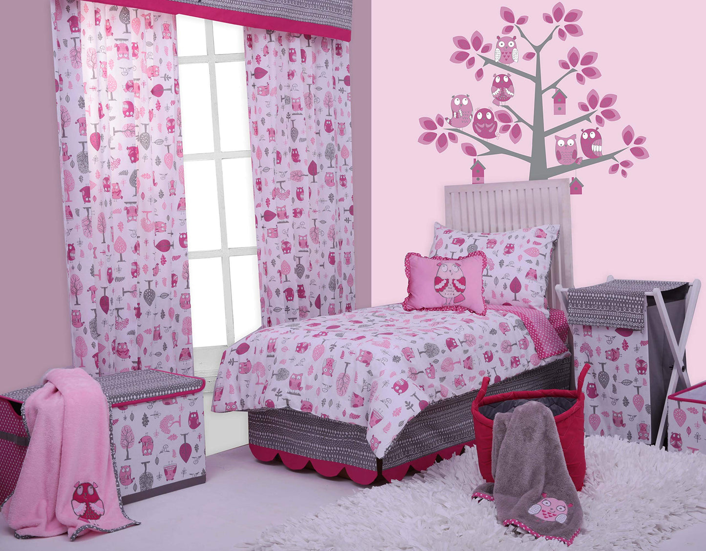 Bacati Owls Girls Pink Plush Blanket, Pink/Grey