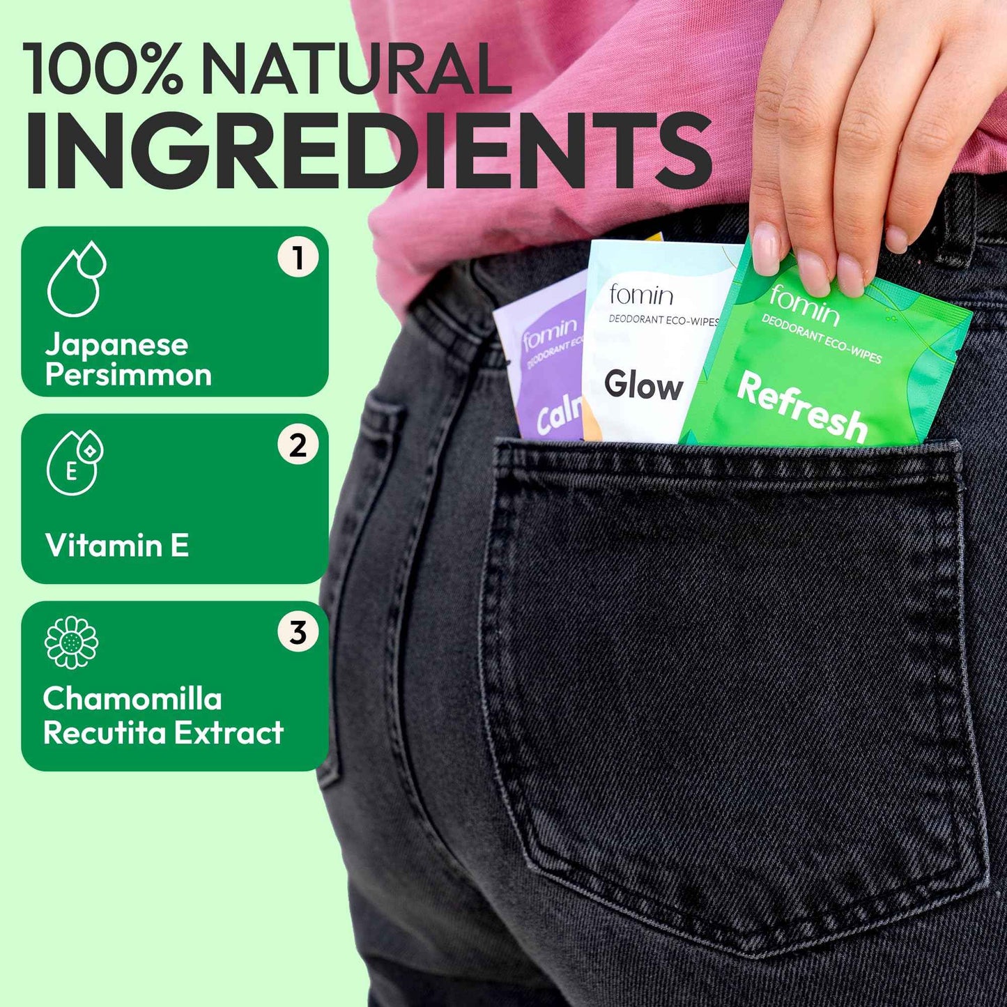 FOMIN Travel Deodorant Wipes - 50 Count - Variety Pack - pH Balanced, Hypoallergenic Mini Deodorant Wipes For Women and Men - Plastic-Free, Individually Wrapped Underarm & Body Wipes