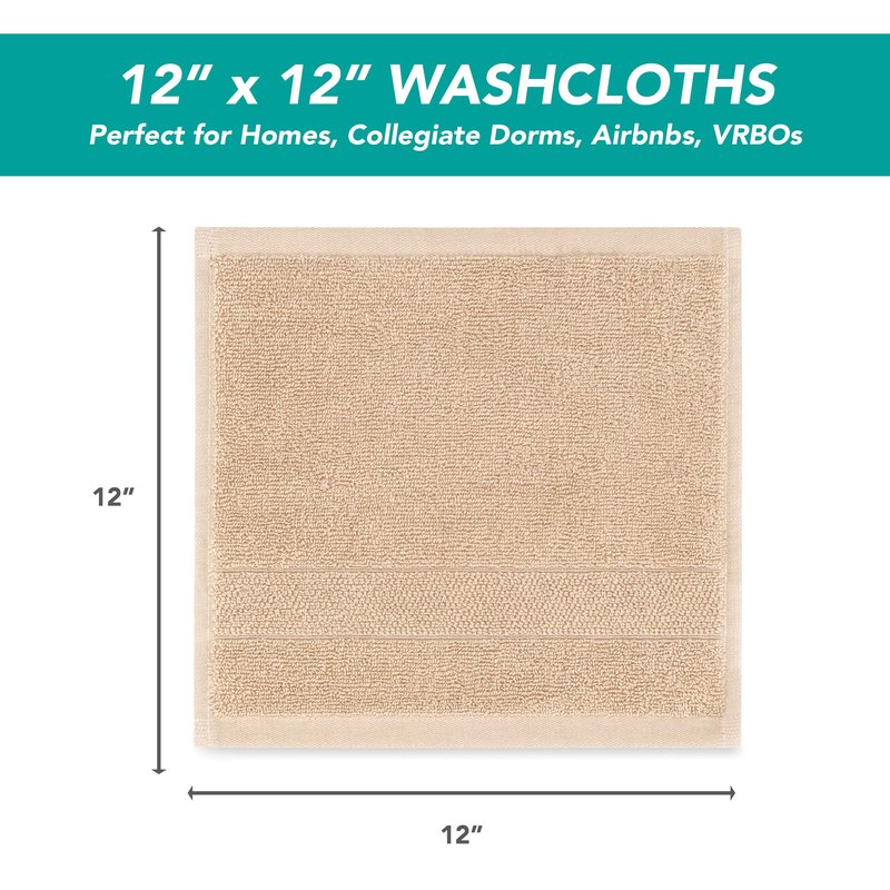 Arkwright Premium Washcloths - (Pack of 12) - Soft & Absorbent, 100% Ringspun Cotton, Contemporary Design Wash Cloths with Dobby, Multipurpose Fingertip Towels, White