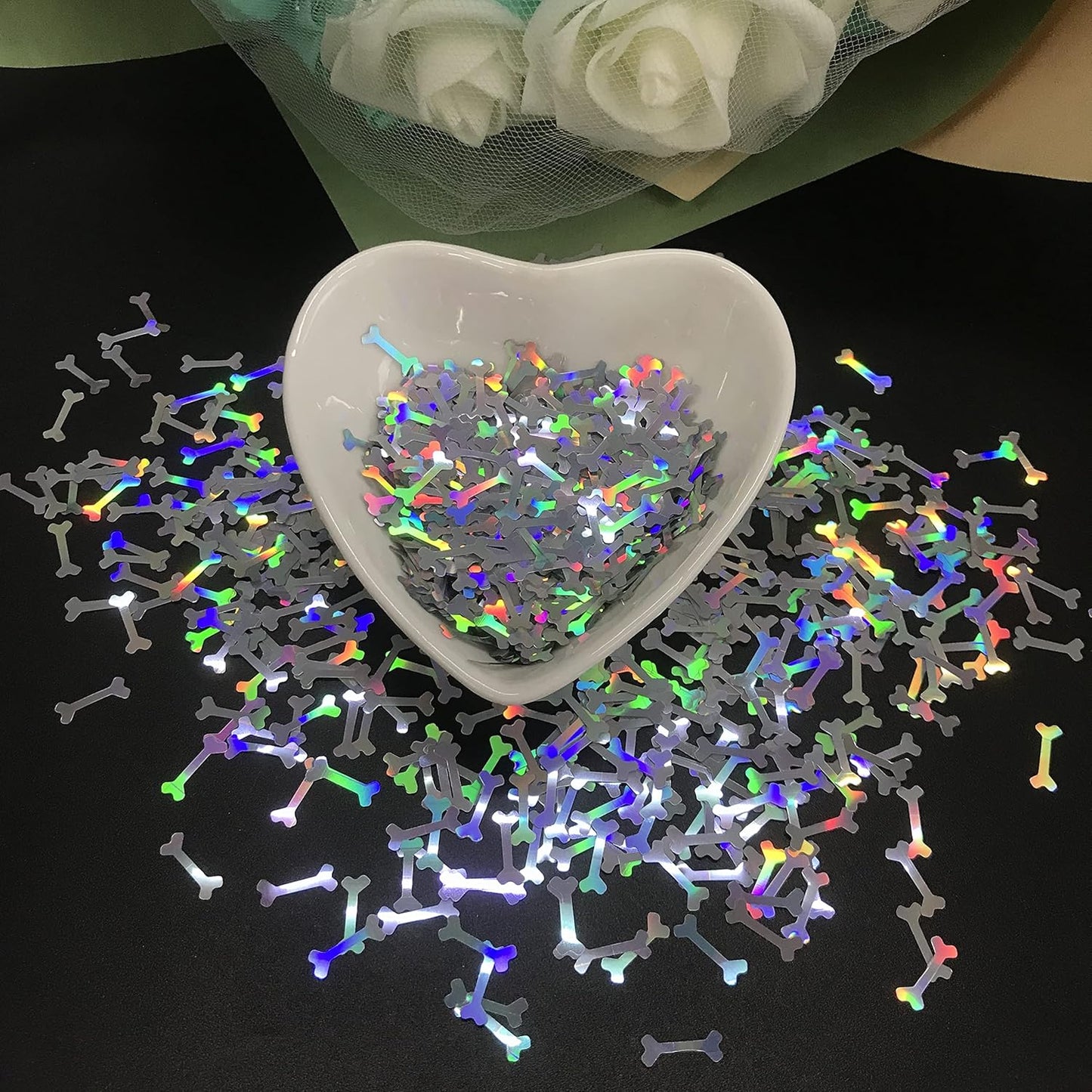 Holographic Glitter - 12mm Silver Big Bones for Festival Makeup | 10 Grams Pack