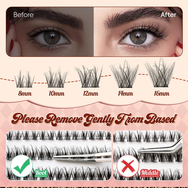 VYRILA Lash Clusters 0.05mm PBT Fiber Eyelash Clusters, 0.1mm Superfine Invisiband D Curl Diy Lash Extension, 80pcs 8-16mm Individual Lashes Clusters Like Eyelash Extensions (Twilight-D-8-16Mix)