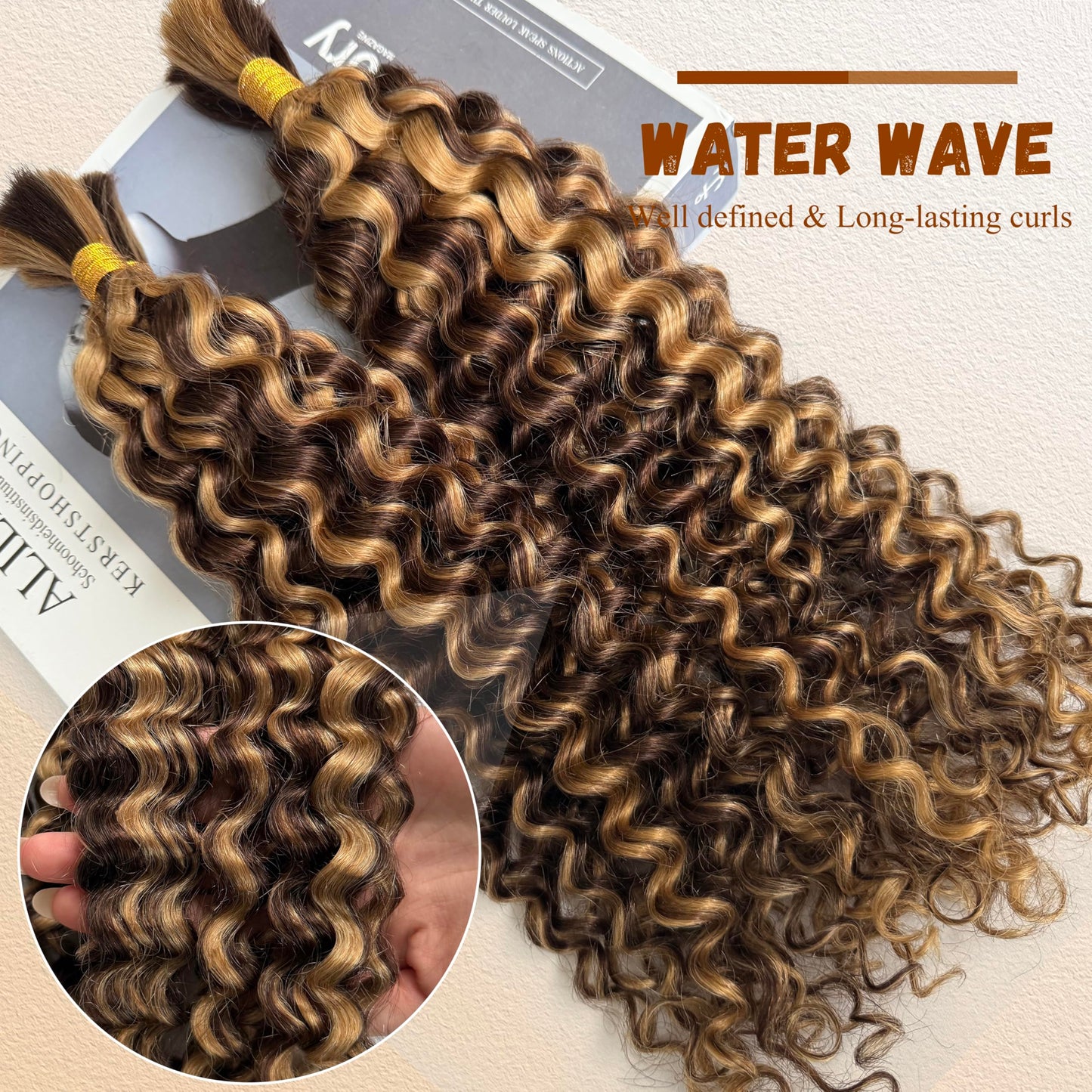 4P27 Human Braiding Hair Ombre Highlight 2 Bundles 100g Bulk for Micro Braiding Wig Wet and Wavy Curly Hair Extensions for Boho Braids Knotless Honey Blonde Deep Water Wave 14 inch