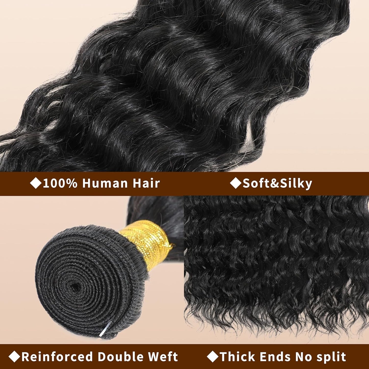 Deep Wave Human Hair Bundles - 100% Unprocessed Natural Black Curly Extensions | 22 Inch
