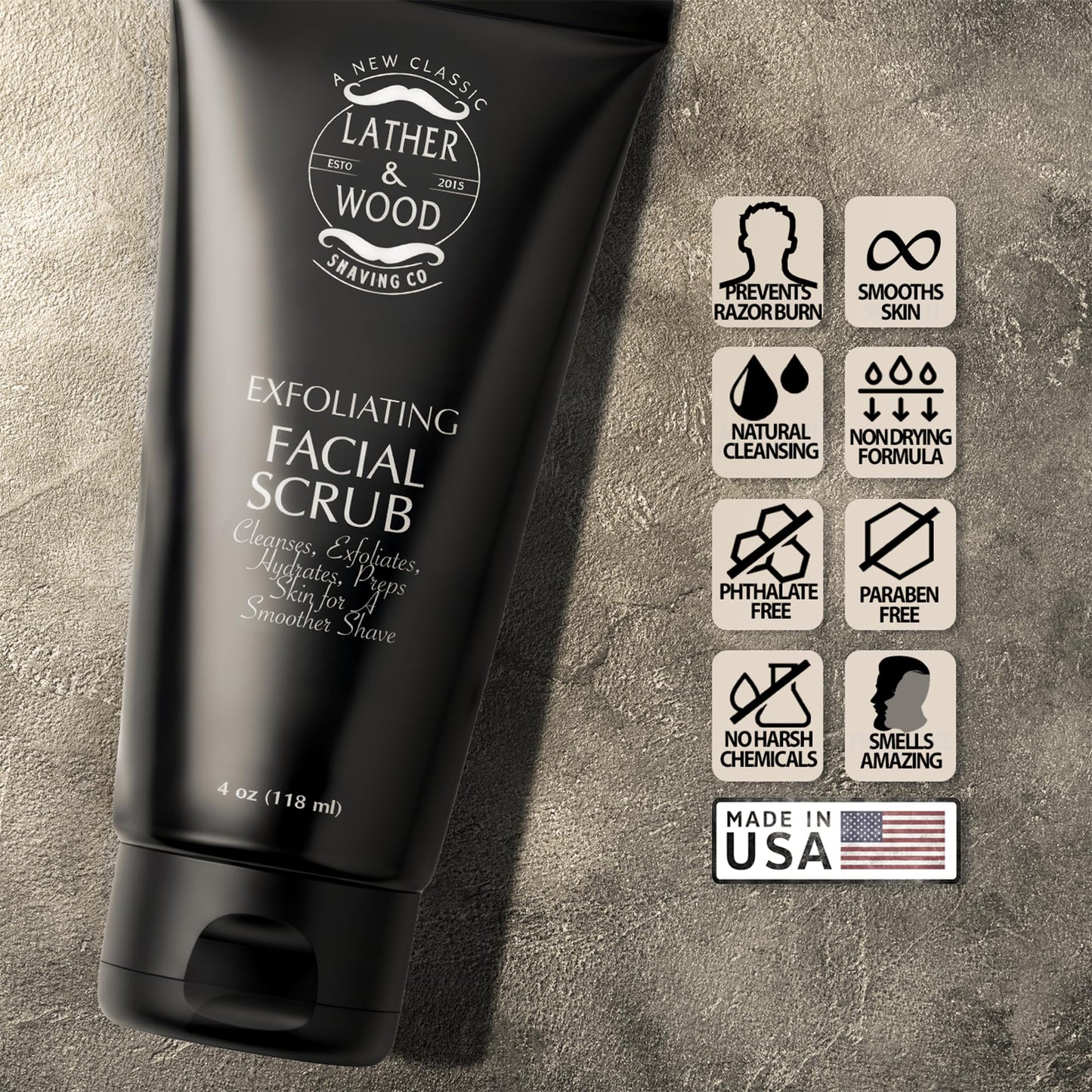 Best Face Wash for Men - Lather & Wood's Face Scrub - Luxurious Exfoliating Facial Wash for the Men. 4oz