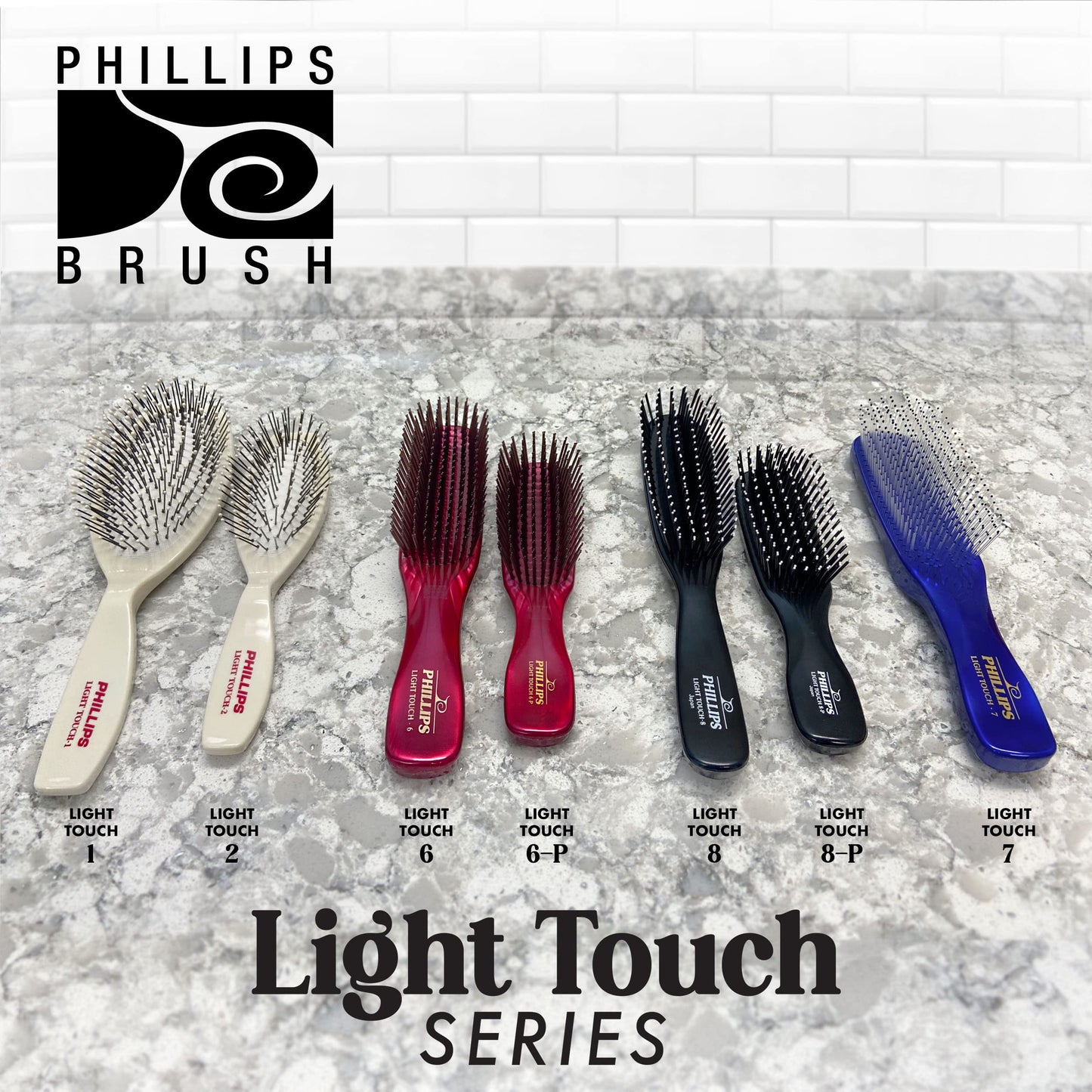 Phillips Brush Co Light Touch 8 Hair Brush - Twin Beaded Nylon Bristles, Black Hairbrush for Styling, Detangling Professional & At Home Use