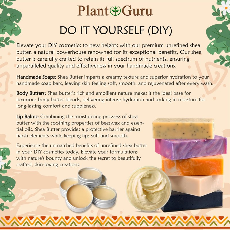 Plant Guru Raw African Shea Butter 32 oz. Bulk 100% Pure Natural Unrefined YELLOW - Ideal Moisturizer For Dry Skin, Body, Face And Hair Growth. Great For DIY Soap and Lip Balm Making.