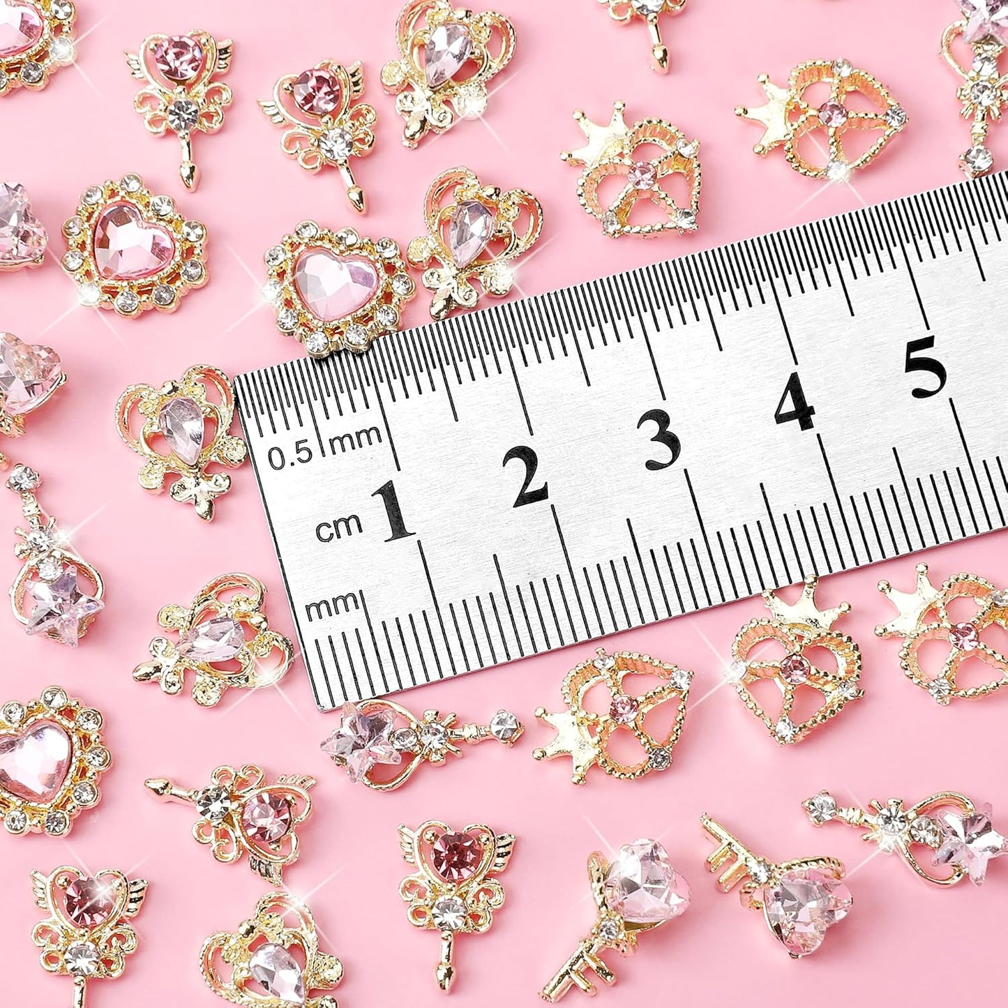 Pink Heart Nail Charms - 30pcs Luxury Alloy Rhinestones & Gems for Stunning Nail Art