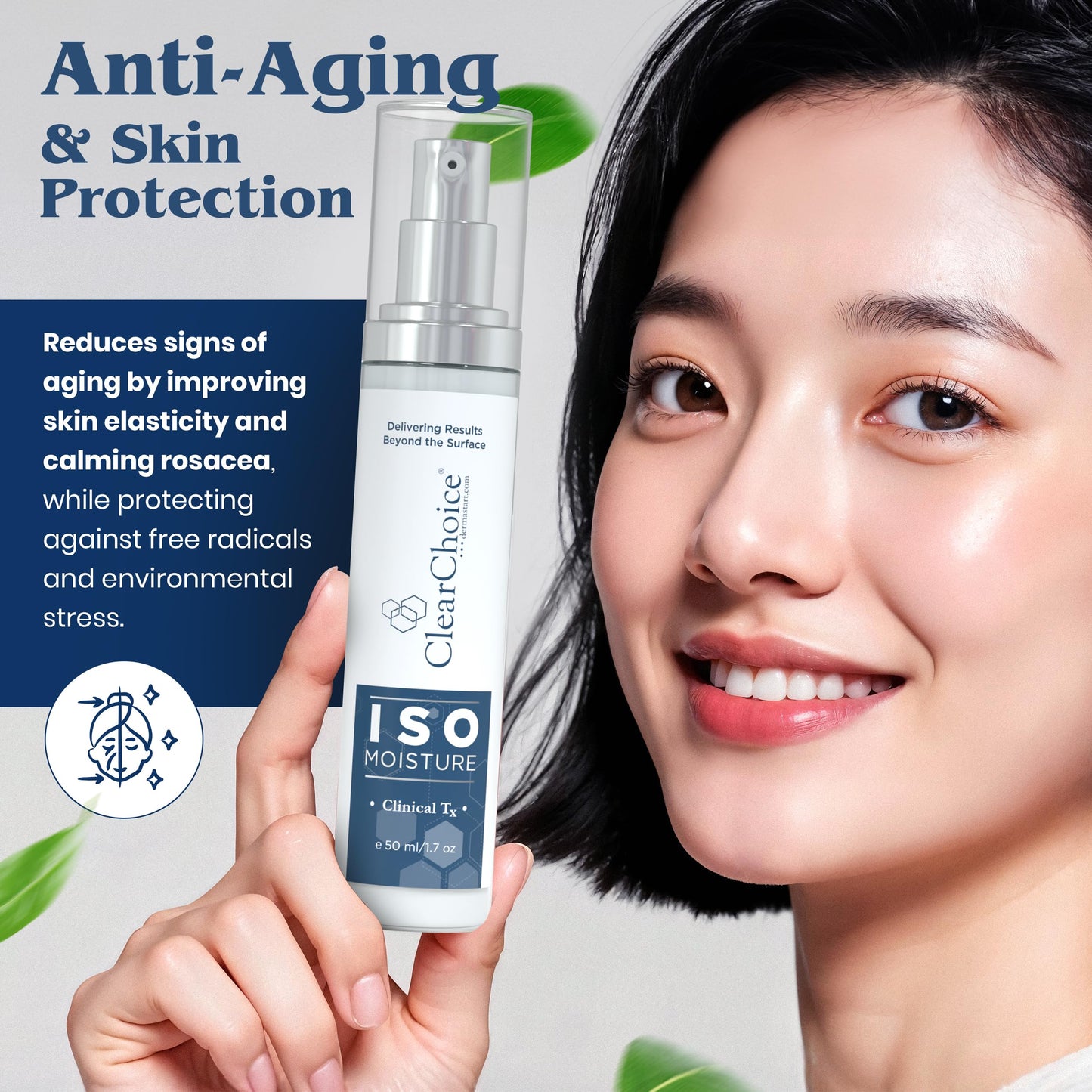 Clear Choice ISO Moisture – Hydrating Face Moisturizer with Green Tea, Centella Asiatica & Hyaluronic Acid, Anti-Aging, All-Day Hydration, Lightweight, Non-Greasy Formula for All Skin Types, 1.7 oz
