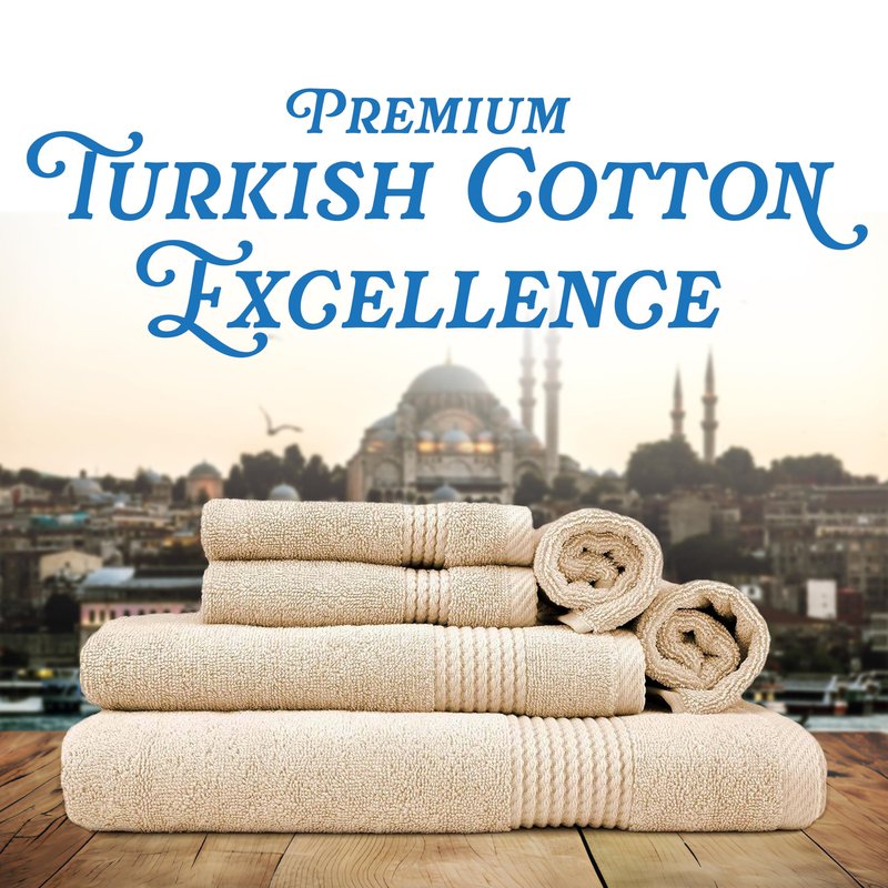EastNBlue Lara Premium Bath Towel Set 6 Piece - Soft & Highly Absorbent Bathroom Towel Set, 100% Luxury Turkish Cotton, Flannel Bath Towels, 1 Bath Towel, 1 Hand Towel, 4 Washcloths - Beige