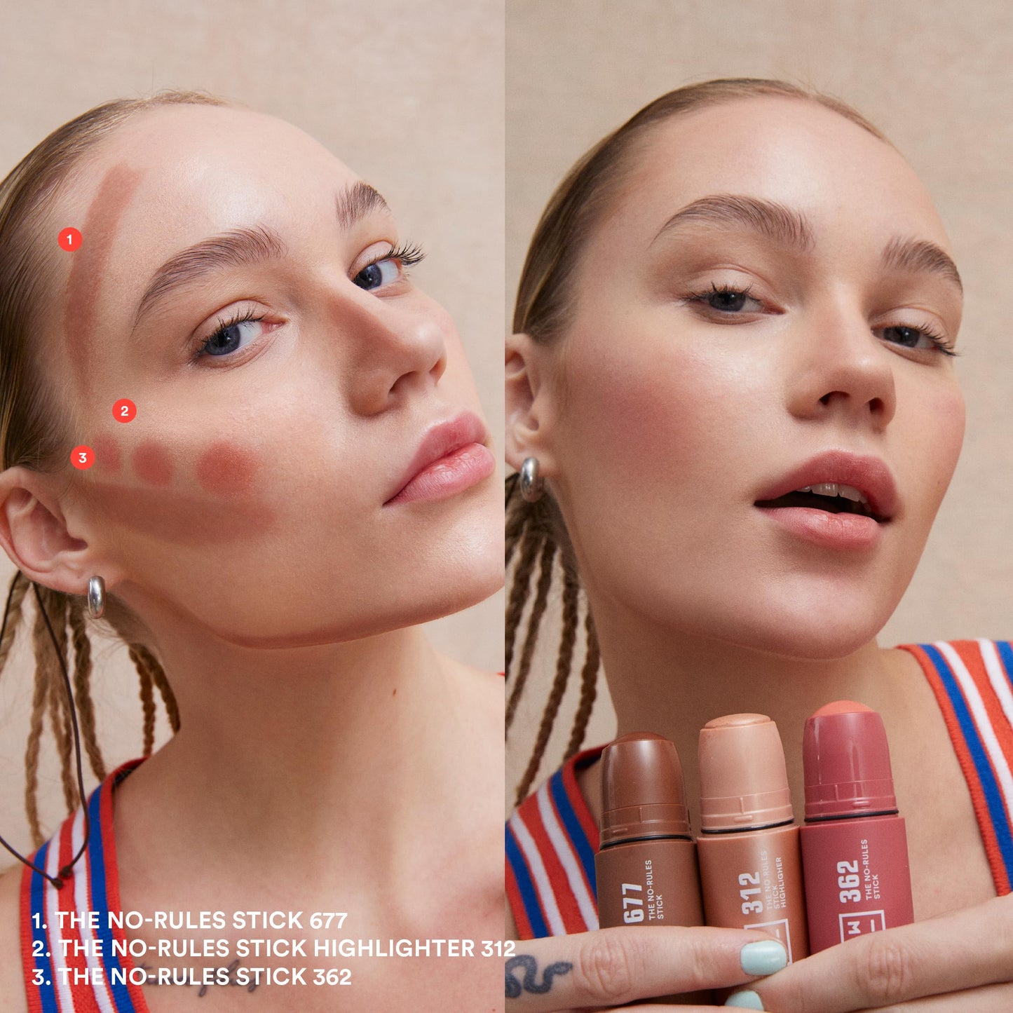 3INA MAKEUP - The No - Rules Stick Highlighter 312 - Rose Gold Tone Pen Highlighter - for Eyes Lips Cheeks - Highlighter Makeup Stick for Natural and Luminous Finish - Vegan - Cruelty Free