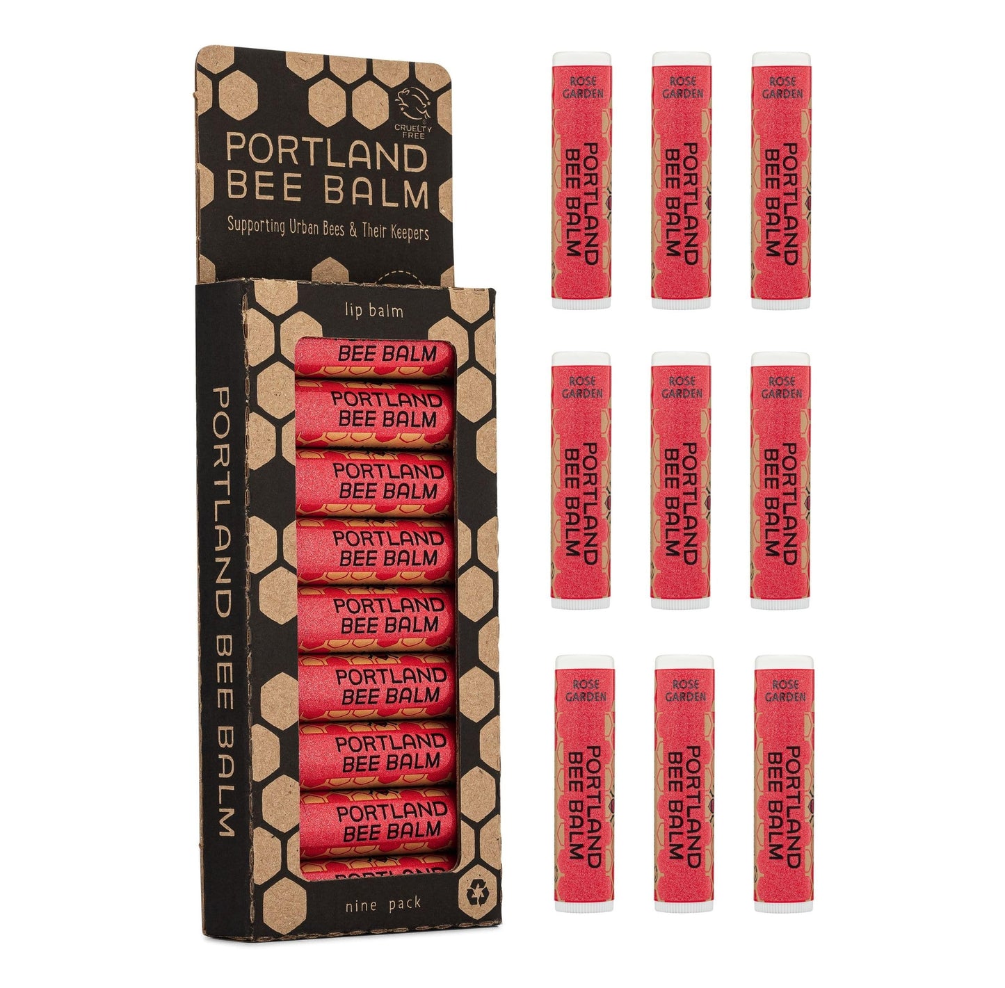 Portland Bee Balm All Natural Handmade Beeswax Lip Balm with Organic Coconut and Olive Oil (Rose Garden) - 9 Count | Natural Lip Balm, Cruelty Free, Plastic Neutral, | Organic Lip Balm