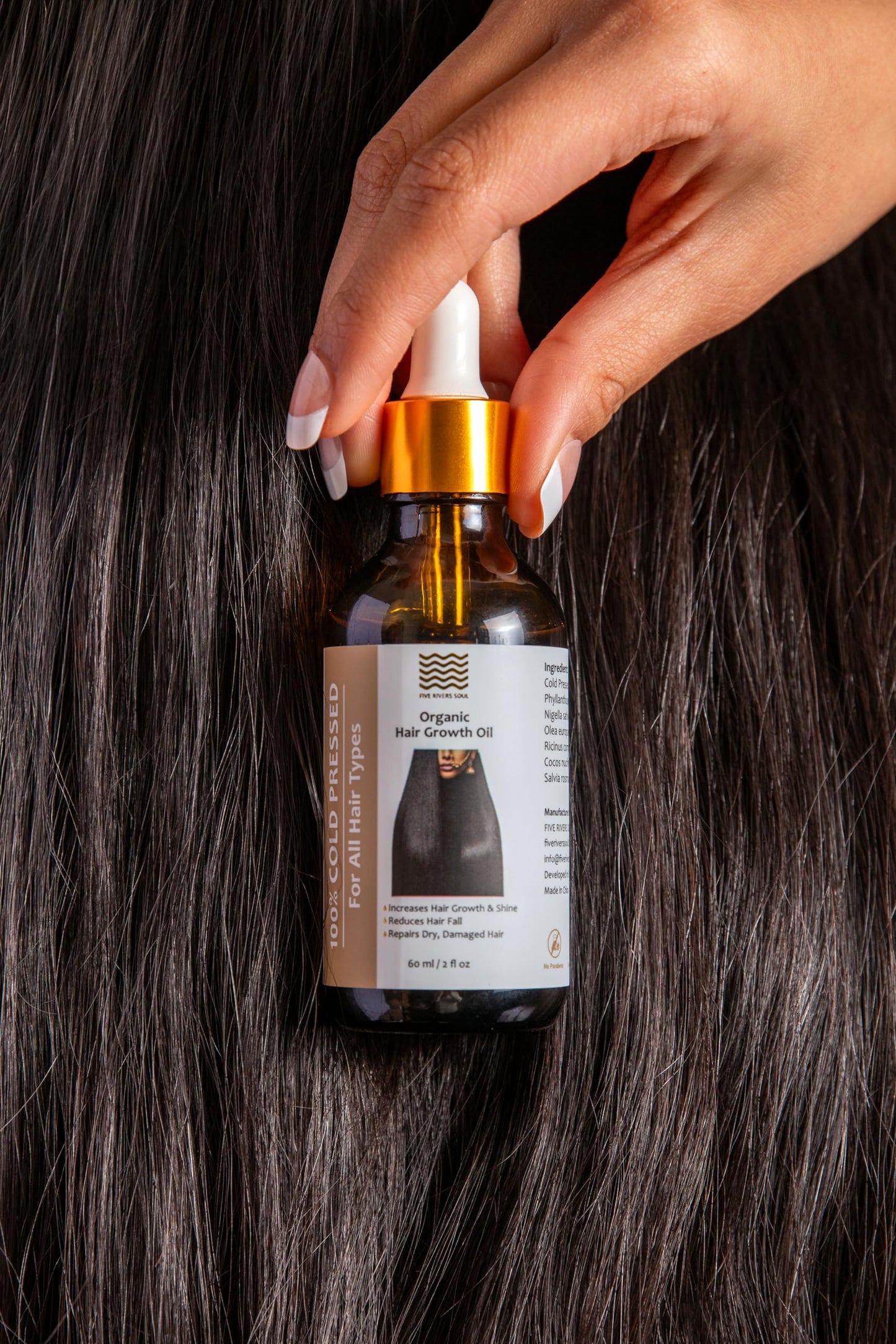 Five Rivers Soul Organic Hair Growth Oil, 100% Cold Pressed Organic, Traditional Scalp & Hair Massage, Thickness Shine Repair for Damage & Thin Hair,Amla Blackseed Olive Castor Coconut Rosemary 2 oz