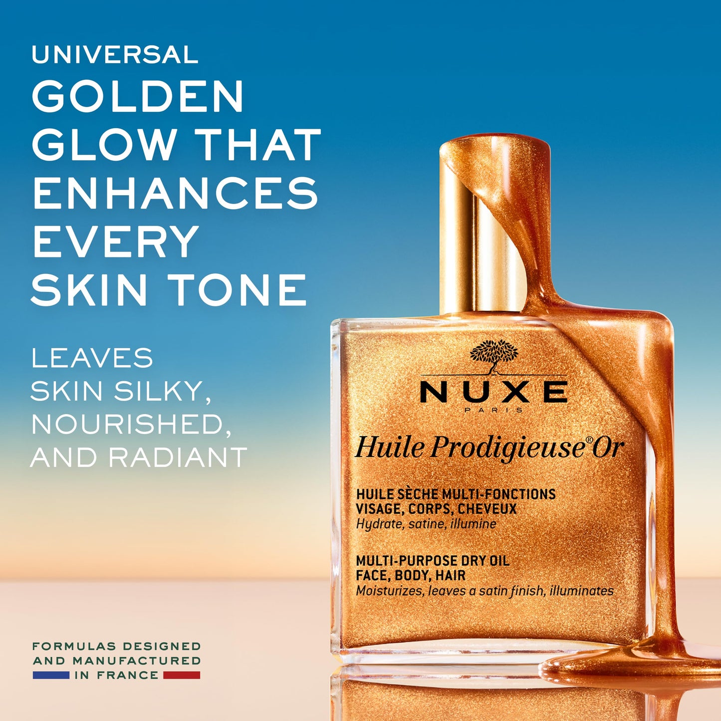 NUXE Huile Prodigieuse Shimmer Dry Oil With 7 Botanical Oils for Radiant Glow & Hydration for Face, Body & Hair, 1.6 Fl Oz