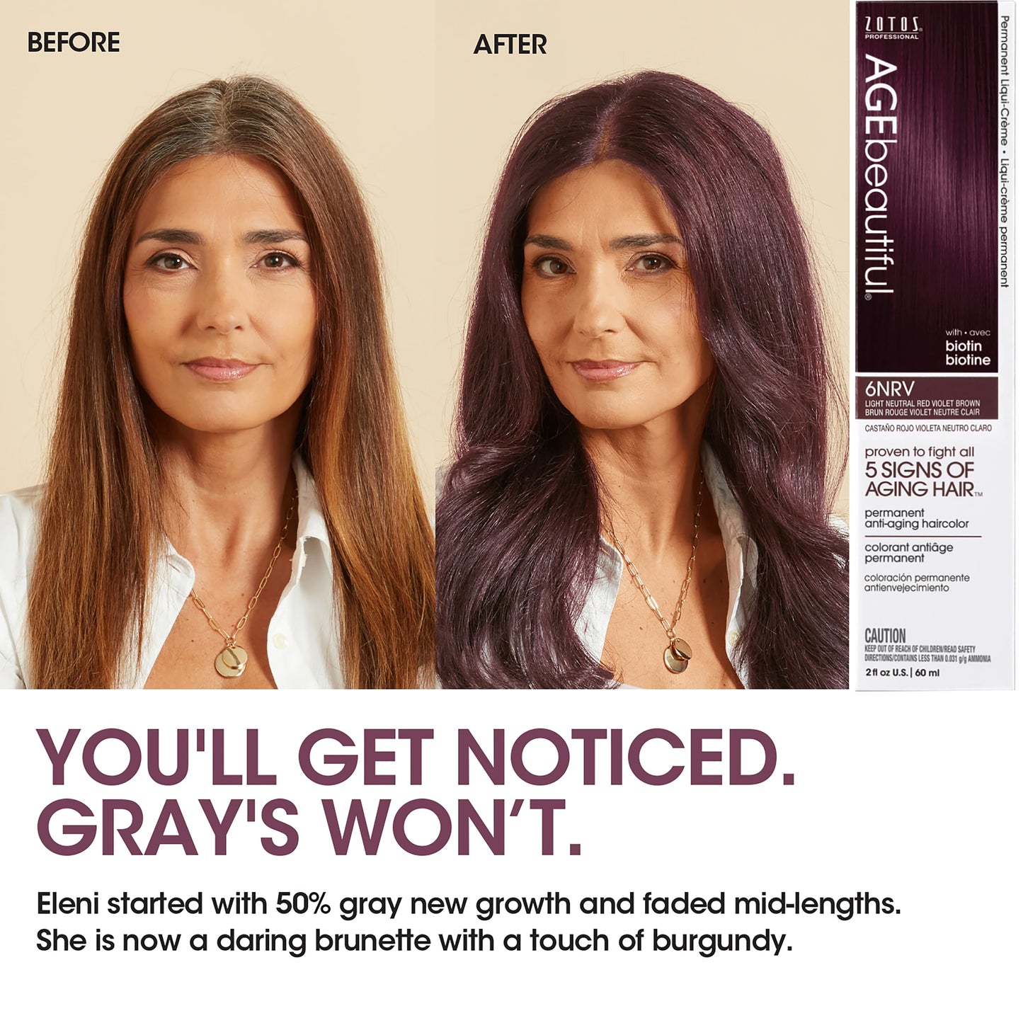 AGE beautiful Permanent Hair Dye 5NRV Medium Neutral Red Violet Brown - Burgundy/Red Violet Brown Hair Color Cream with 100% Gray Coverage, Anti-Aging Biotin Formula for Thicker, Fuller Hair