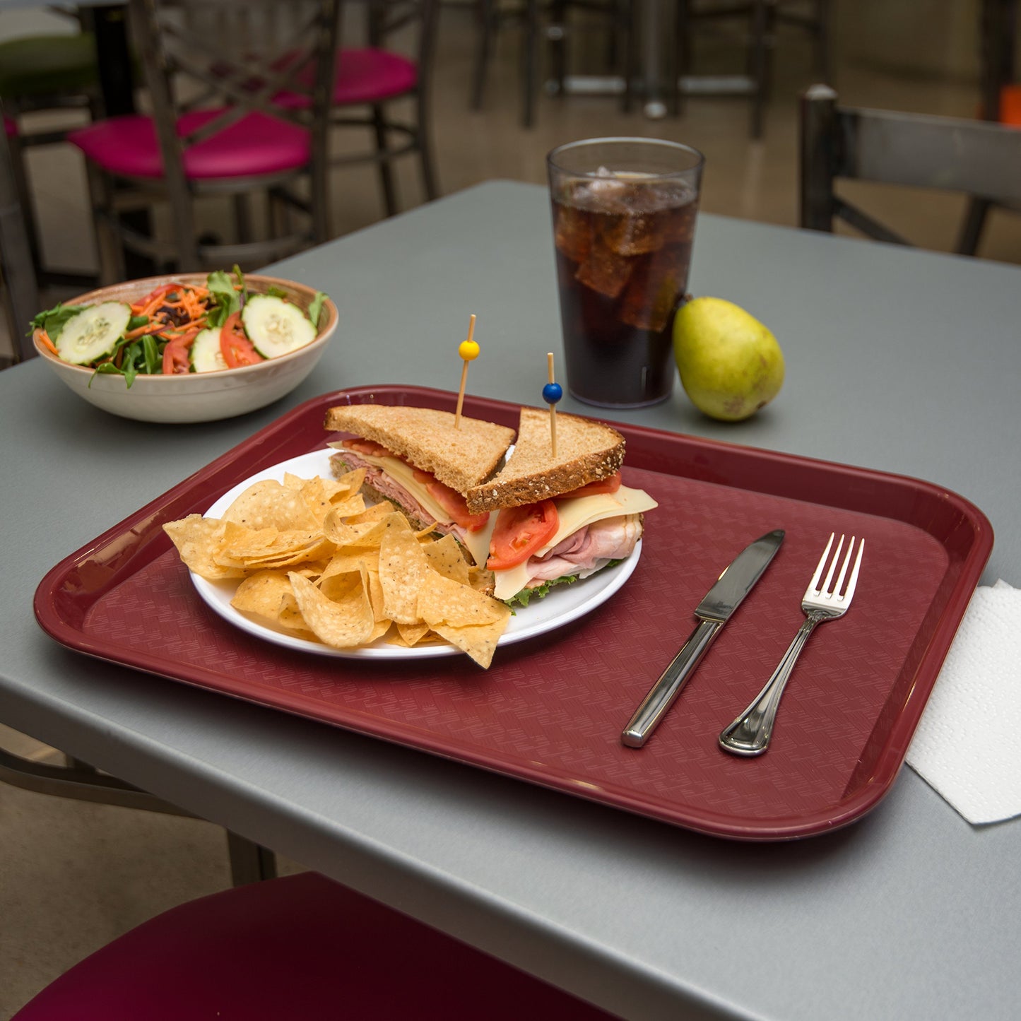 Carlisle FoodService Products Fast Food Cafeteria Tray 14" x 18", Durable Polypropylene with Slip-Resistant Surface, Stackable for Cafes and Schools, BPA-Free, Burgundy