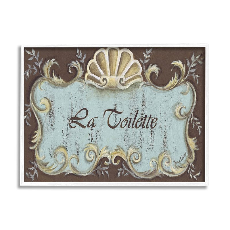 Stupell Industries La Toilette Aqua and Brown Scallop Shell Crest, Design by Bonnie Wrublesky White Framed Wall Art, 11 x 14