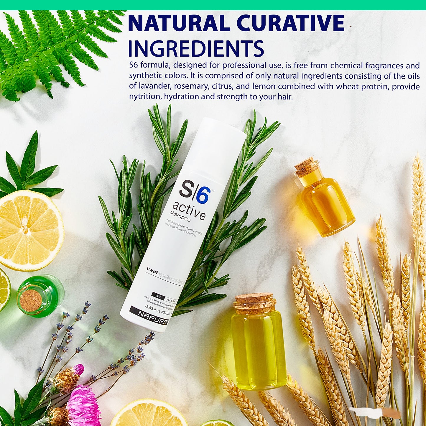 NAPURA S6 Active Professional Anti Dandruff Shampoo with Tea Tree Oil, 1% Zinc and 1% Salicylic Acid - Natural Itchy Scalp Treatment (13.53 fl oz) for Men and Women