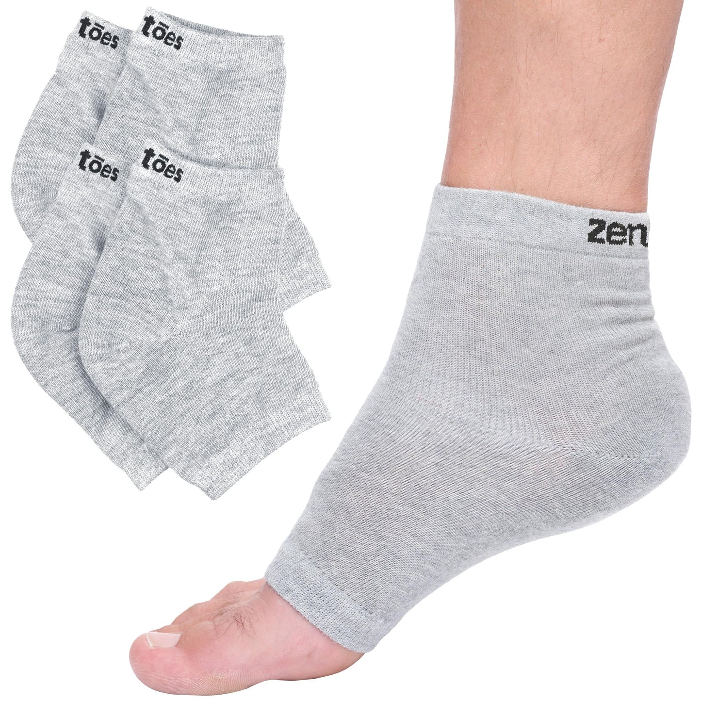 ZenToes Moisturizing Socks for Cracked Heel Treatment, Vitamin E, Olive Oil and Jojoba Oil Infused Heel Socks, Spa Gifts for Women, Relaxation Gifts for Women (Cotton Gray, Regular)