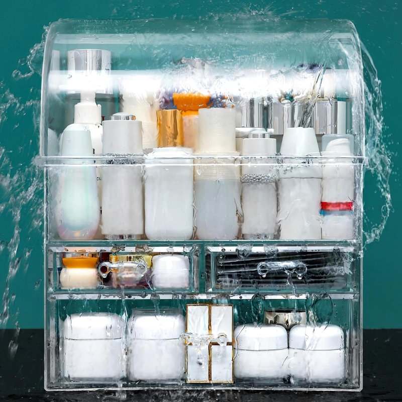 UShioart Clear Large Acrylic Makeup Organizer With Lid Cosmetic Storage Drawers Portable Makeup Organizers Dustproof And Waterproof Box For Women (14in)