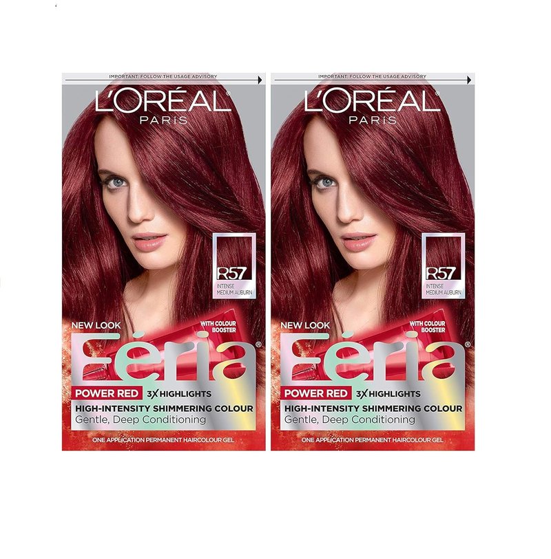 L'Oreal Paris Feria Hair Color - R57 Intense Medium Auburn Permanent Dye Kit | Pack of 2