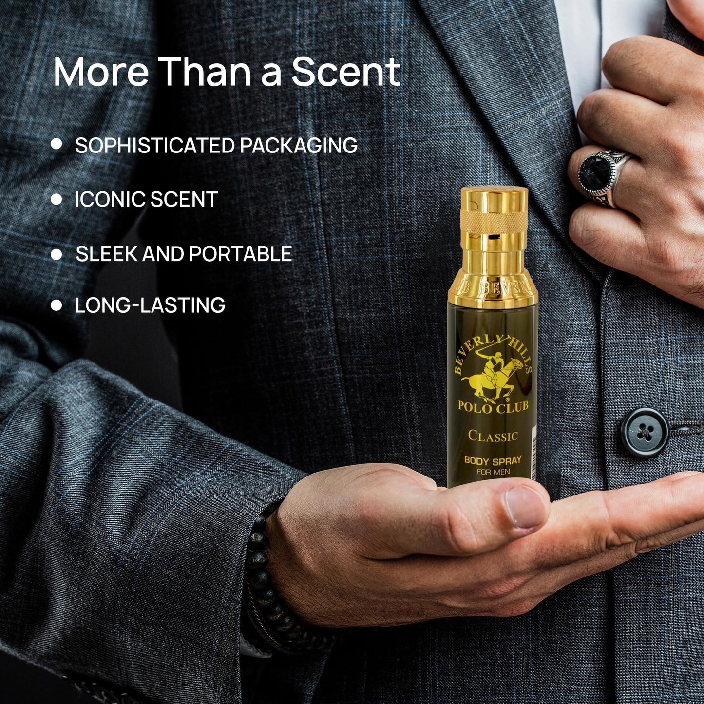 Beverly Hills Polo Club Body Spray for Men - BHPC Classic - Notes of Patchouli, Cedar, Vetiver, Ambergris & Musk - Long Lasting Cologne Scents - Ideal Gift for Him, 6oz