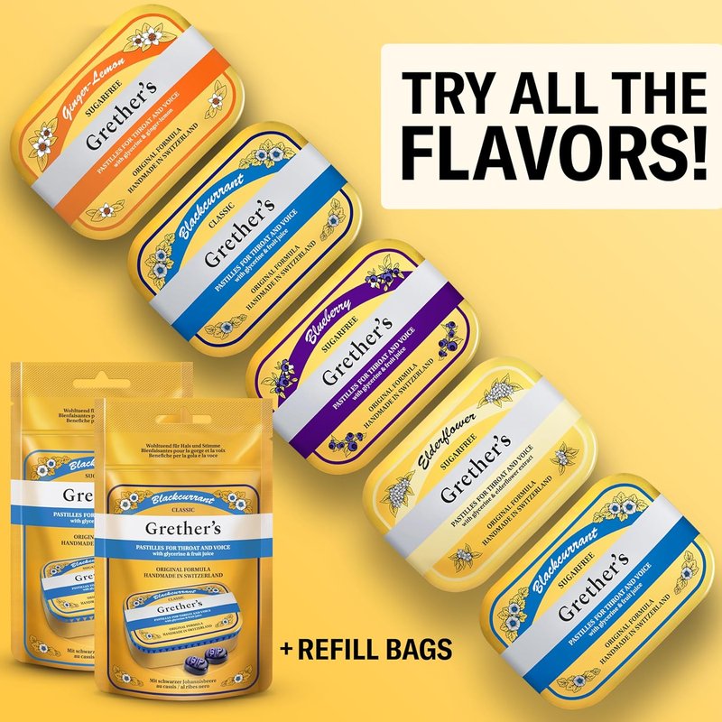 Grether's Sugar-Free Ginger Lemon Pastilles | Premium Throat Lozenges for Dry Mouth Relief | Citrus Flavor | 3.75 oz - 3 Pack