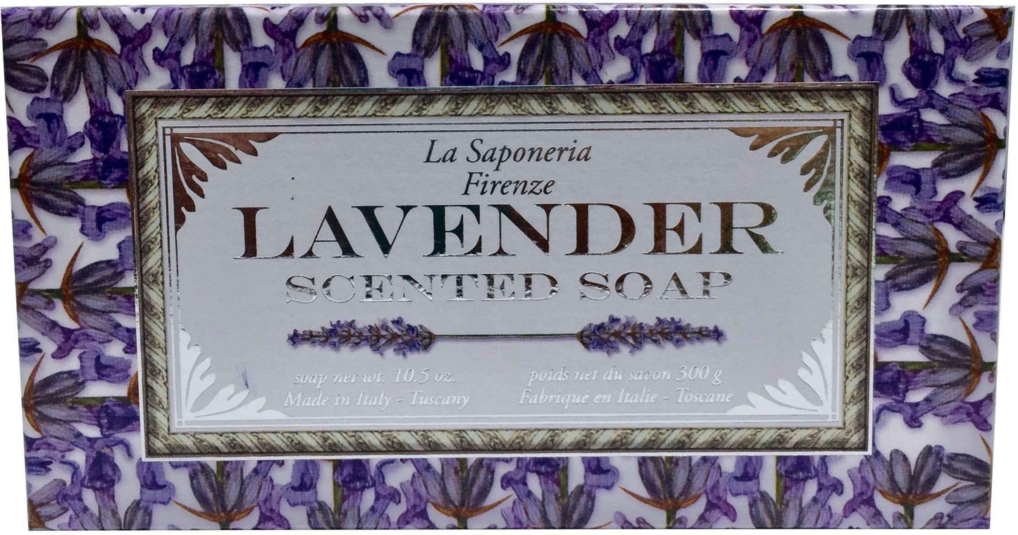 Bath Soap La Saponeria Firenze by Saponificio Artigianale Fiorentino Italian Spa Cleanser Made In Tuscany 10.5 Ounce Decorative Bar Lavanda (Lavender)