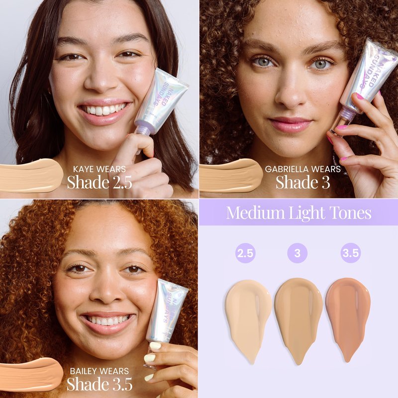 Naked Sundays BeautyScreen Peptide Foundation Tint - SPF 50 Tinted Sunscreen & Skincare Makeup with Zinc Oxide, Niacinamide - Lightweight Natural Coverage, 3.5 Light Medium Cool, 1.01 Oz