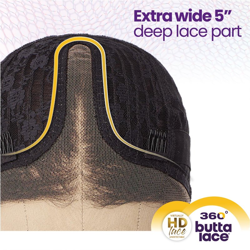 Sensationnel Butta 360 Lace Wigs - Unit 3 Wider Parting 360 Degree Lace Glueless Synthetic Preplucked Hairline (1B OFFBLACK)
