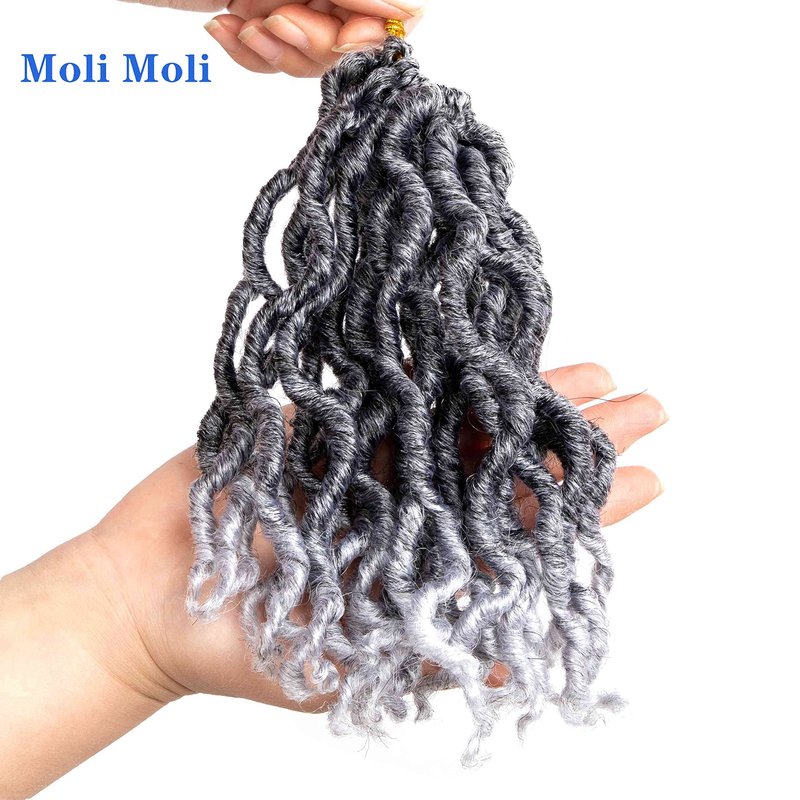 Moli Moli 144 Strands 7 Inch Grey Curly Locs Crochet Hair Short Goddess Faux Locs For Women (Tgray)