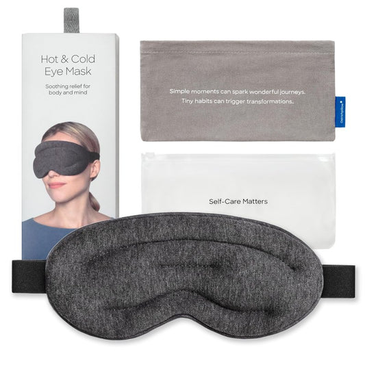 Ostrichpillow Hot & Cold Eye Mask - Clay Beads Hot Cold and Compression Therapy for Dark Circles, Eye Bags, Dry Eyes, Headaches, Migraines - Hook and Loop Closure 2 Protective Bags Included