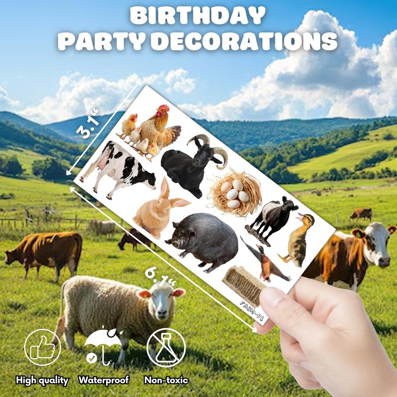 103 PCS Farm Animals Birthday Party Decorations Favors Supplies Barnyard Farm Pig Horse Sheep Ox Cow Farmhouse Temporary Tattoos Stickers Girls Boys Classroom School Prizes Reward