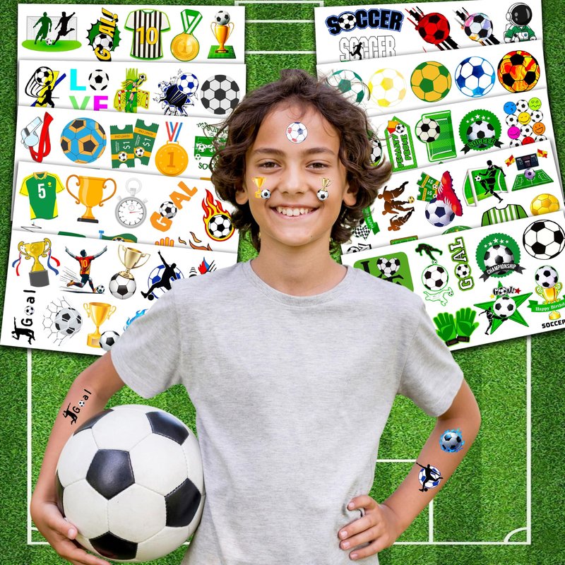 96PCS Soccer Temporary Tattoos for Kids Boys Girls - Waterproof & Skin-Safe Football Party Favors, Sports Birthday Decorations, Supplies,Team Rewards & Goodie Bag Stuffers, School Gifts
