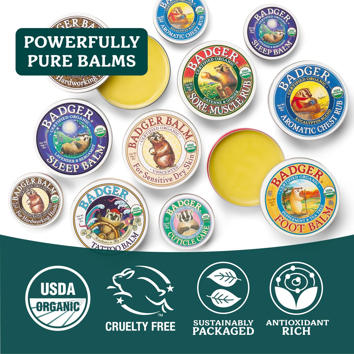 Badger Healing Balm, Hard Working Hands Cream, Organic Hand Cream for Dry Cracked Hands, Long Lasting Hand Moisturizer/Dry Hands Treatment, 2 oz Tin