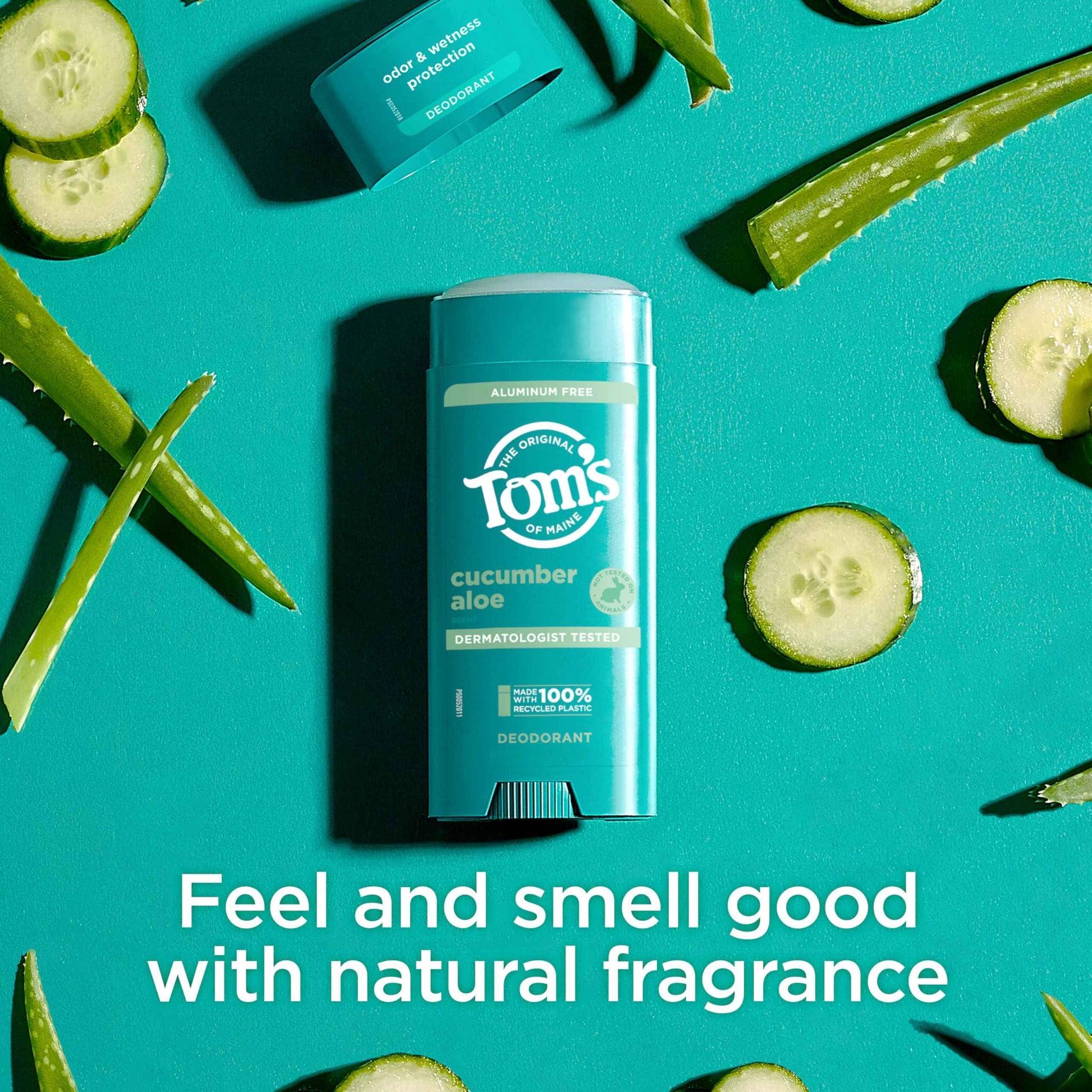 Tom’s of Maine Cucumber Aloe Aluminum Free Natural Deodorant For Women & Men | Goes on Clear | Odor & Wetness Protection | Naturally Derived and Moisture-Locking Ingredients | 3.25 oz (2 Pack)