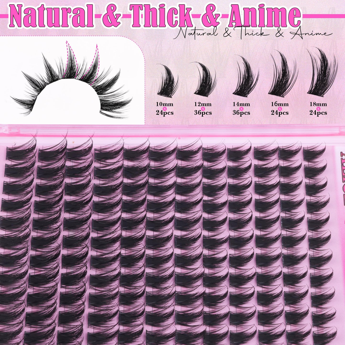 ALICE Manga Lash Clusters Wispy Cluster Eyelash Extensions with Spikes Anime Natural Eyelash Clusters Individual Lashes DIY at Home (144pcs/10-18mm/CD- Curly)