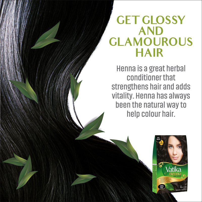 Vatika Naturals Permanent Hair Dye Rich Black – Ammonia-Free With Natural Henna, Grey Coverage, Nourishing Herbal Blend, Long-Lasting Hair Color for Soft, Shiny Results – 18 Sachets X 10g (Pack of 3)