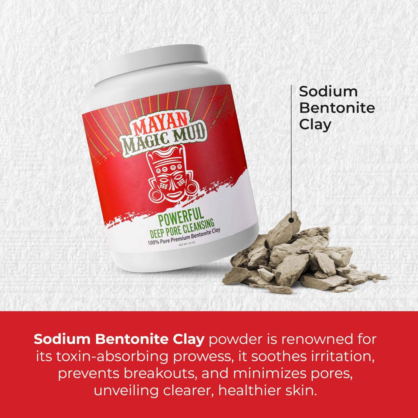 Mayan Magic Mud Powerful Deep Pore Cleansing Sodium Bentonite Clay for Unisex - 32 oz Cleanser